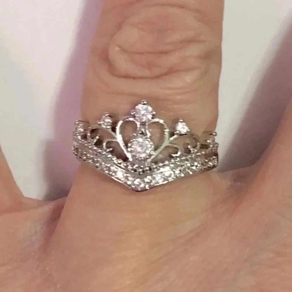 925 Sterling Silver Queen Princess Crown Ring
